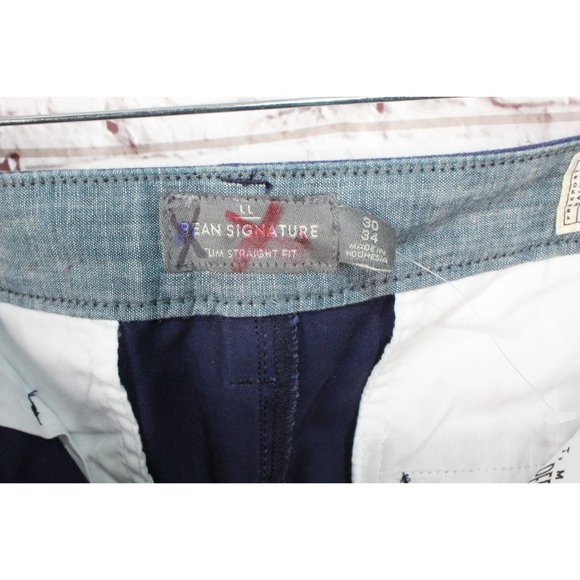 LL Bean Signature Camp Chino Pants Front tonal Patches Cotton Navy 30/34 - Picture 5 of 11